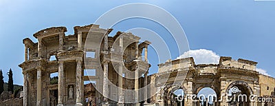 Celsus Library in Ephesus,panoramic view. Selcuk,Turkey Editorial Stock Photo