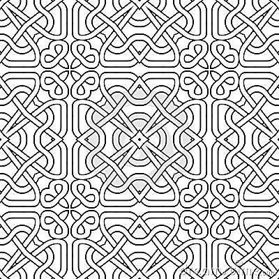 Celtic braided seamless pattern. Intricate line art pattern. Tribal ethnic traditional vector background. Fractal black and white Vector Illustration