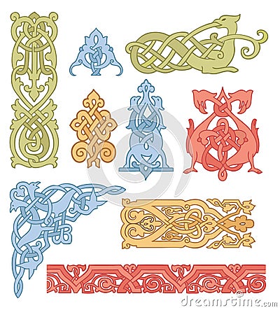 Celtic color ornaments set Vector Illustration