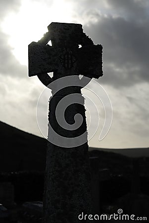 Celtic Cross Against Sun. Stock Photo