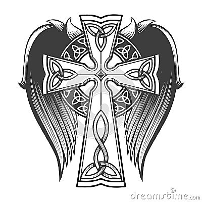 Celtic Cross with Wings Vector Illustration