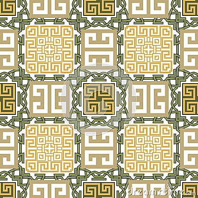 Celtic greek seamless pattern. Colorful ornamental celtic knots amd greek key meander svector background. Tribal ethnic celtic Vector Illustration