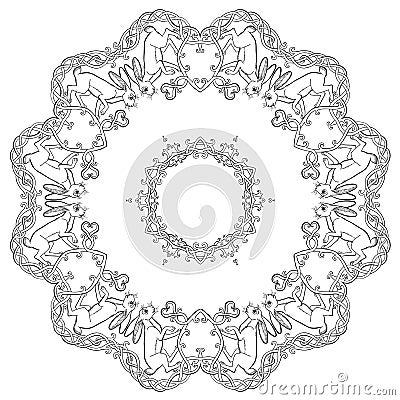 Celtic hares in love Celtic ornament mandala Vector Illustration