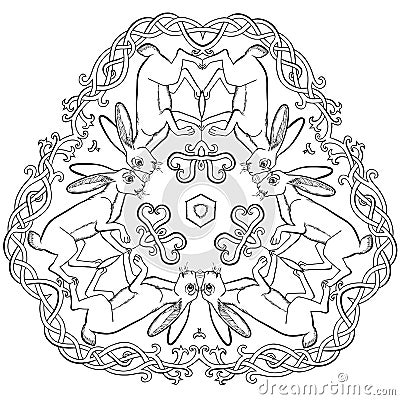 Celtic hares triangle ornament Vector Illustration