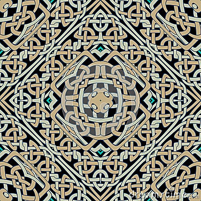 Celtic intricate seamless pattern. Colorful ornamental celtic knots vector background. Repeat patterned wicker backdrop. Tribal Vector Illustration