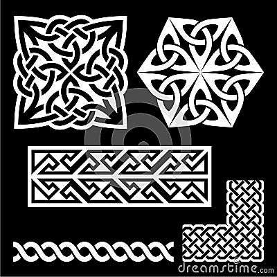 Celtic Irish and Scottish white patterns - knots, braids, key patterns Stock Photo