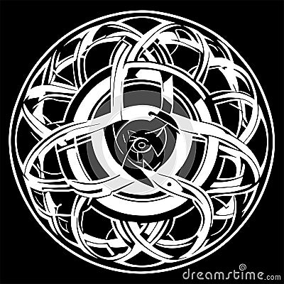 Celtic knot. Black and white vector illustration isolated on black background AI Generated Vector Illustration