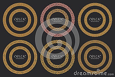 Celtic knot braided frame border circle ornaments set Vector Illustration