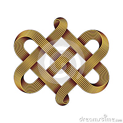 Celtic knot made of interweaved golden wire as two twisted hearts symbol. Vector illustration Vector Illustration