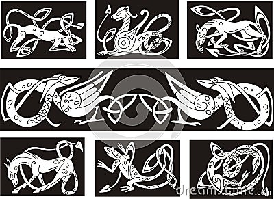 Celtic knot patterns wuth animals Vector Illustration