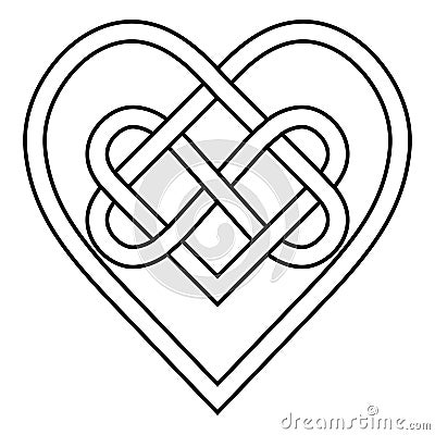 Celtic knot rune bound hearts infinity vector symbol sign of eternal love, tattoo logo pattern of hearts Vector Illustration