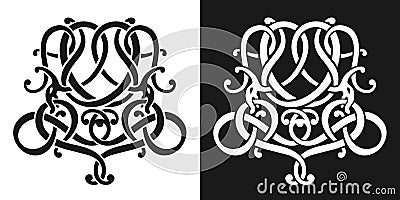 Celtic knot, Scandinavian ornament pattern with viking dragons, hand drawn. Sketch for a tattoo. Vector illustration Vector Illustration