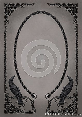Celtic ornament Book Cover design with Two Ravens. Stock Photo