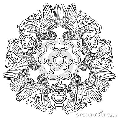 Celtic ravens ornament mandala Vector Illustration