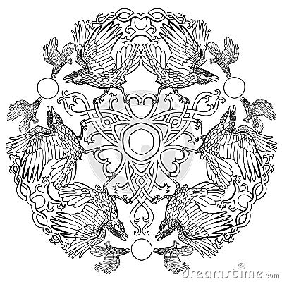 Celtic ravens viking fantasy ornament Vector Illustration