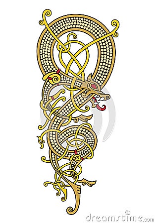 Celtic, Scandinavian vintage pattern is in the form of a twisted dragon Vector Illustration