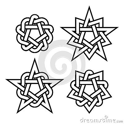 Celtic star knots or abstract geometry design elements on white background. Vector Cartoon Illustration