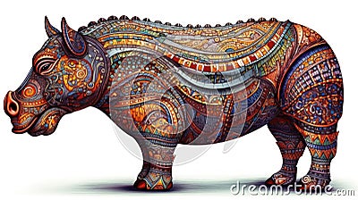 Celtic-style Sumatran rhinoceros created with generative AI technology Cartoon Illustration