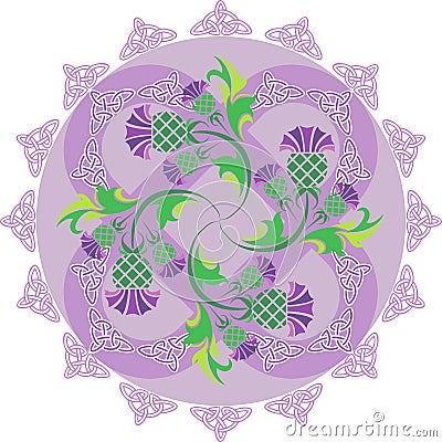 Celtic symbols ornament with flowers thistle and Celtic knots Vector Illustration