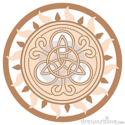 Celtic Trinity Knot. Pendant. Beige trendy, design with runes Stock Photo