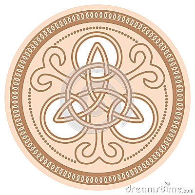 Celtic Trinity Knot. Pendant. Beige trendy, design with runes Stock Photo