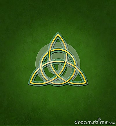 Celtic Trinity Knot or Triquetra against green background Stock Photo