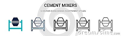 Cement mixers icon in filled, thin line, outline and stroke style. Vector illustration of two colored and black cement mixers Vector Illustration