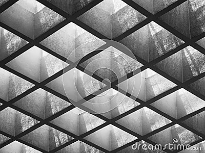 Cement panel ceiling pattern Lighting void Architecture details Stock Photo