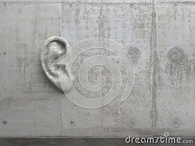 Cement sculpture in the shape of a human ear on a concrete wall. Illustration of the metaphor Editorial Stock Photo