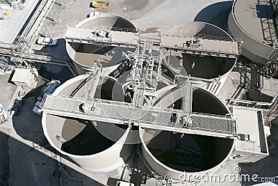 Cement slurry vats at a manufacturing plant. Stock Photo