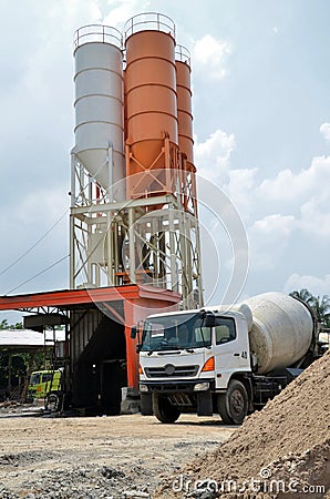 Cement Truck at Silo 04 Stock Photo