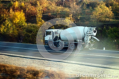 Cement truck on the way Stock Photo