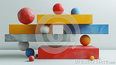 Cemented geometric shapes with contrasting colors 3d rendering image, ai generated Stock Photo