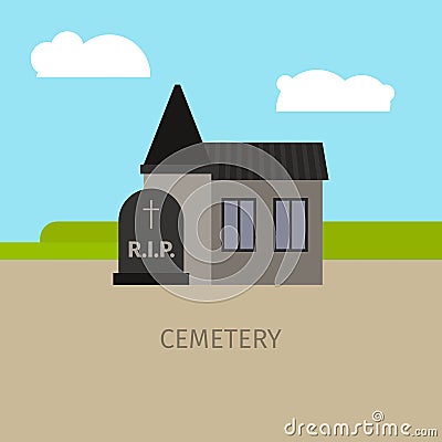 Cemetery building cartoon illustration Vector Illustration