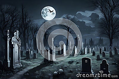 The Cemetery of Halloween Ghosts and Creatures Stock Photo