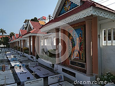 The cemetery at Mount Carmel Roman Catholic Latin CathedralConvent Square, Sea View Ward, Alappuzha, Kerala, India Editorial Stock Photo