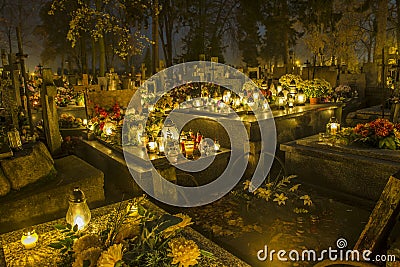 Cemetery in Poland on All Saints Day Stock Photo