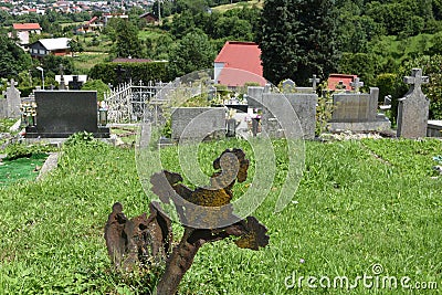 Cemetery situated on the hill near village Staskov in Slovakia in summer day Stock Photo