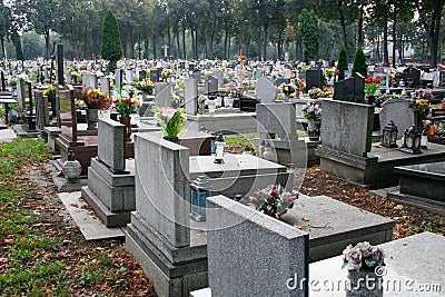 Cemetery, view of the gravestones in the autumn Stock Photo