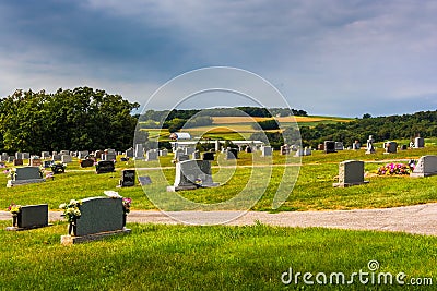 Cemetery and view of rolling hills in York County, Pennsylvania. Editorial Stock Photo