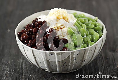 Cendol Malaysian Dessert with Shaved ice and Red Bean Stock Photo