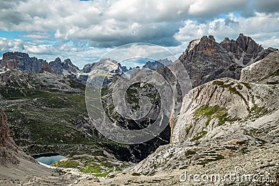 Cengia Lake and dolomite alps panorama, Trentino, Italy, Sud Tyrol Stock Photo