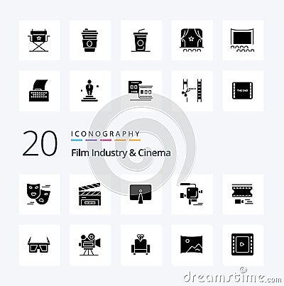 20 Cenima Solid Glyph icon Pack like animation film back cinema monitor Vector Illustration