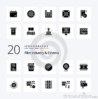 20 Cenima Solid Glyph icon Pack like film tickets films cinema location pokemon Vector Illustration