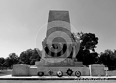 Cenotaph with at the front five large bronze sculptures Editorial Stock Photo