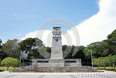 The Cenotaph, a war memorial located within the Esplanade Park at Connaught Drive, in Singapore`s Central Business District Editorial Stock Photo