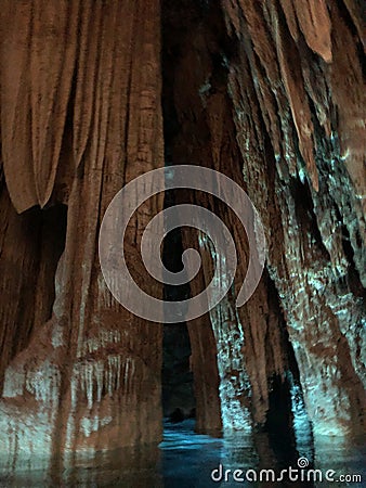 Cenote cavern in Yucatan, Mexico with crystal clear water. Stock Photo