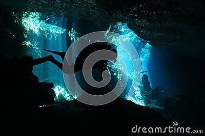 Cenote Diving Stock Photo