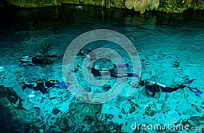 Cenote Dos Ojos - Cave Two Eyes - in Mexico, peninsula Yucatan with sparkling clear water and warm water Stock Photo