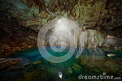 Cenote Dzitnup Xkeken, cave south of Valladolid. Landscape Stock Photo